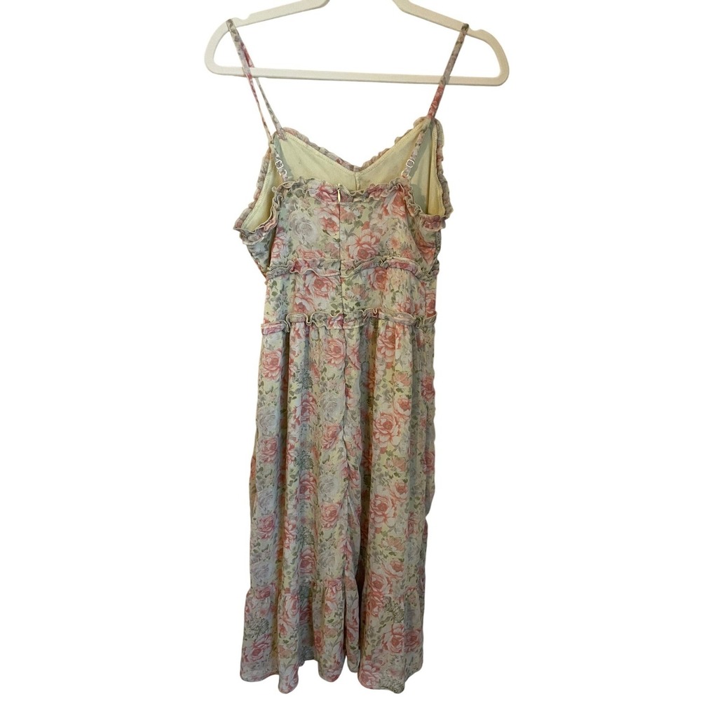 Floral Ruffled Chiffon Fairy Midi Babydoll Slip Dress No Boundaries Size M - Picture 3 of 10